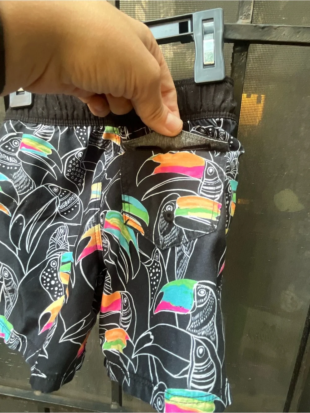 Hurley Black Swim Shorts with Multicolor Toucan Print